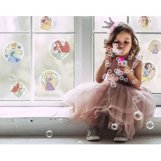 KOMAR Disney Fensterbild Princess Kindness Bubbles, selbsthaftende Fenstersticker, 30 x 30 cm, 2 Bogen, für Kinderzimmer, Babyzimmer, Mädchenzimmer