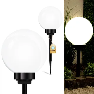 LUMILED Solarleuchte Garten Solarlampe mit Erdspieß LED Solarkugel für außen Kaltweiß 6500K Solar Gartenleuchte 25 cm Solar-LED-Wegeleuchten Wegbeleuchtung Bodenleuchte 1 Stück