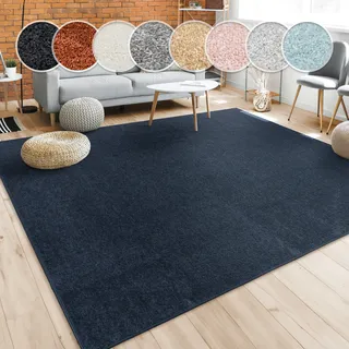 Paco Home Teppich PACO HOME "Porto 890", blau (navy, blau), B:140cm H:13mm L:200cm, Obermaterial: 100% Polypropylen, Teppiche, Teppich, Kurzflor, Uni-Farben, ideal im Wohnzimmer & Schlafzimmer