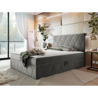 Mirjan24 Boxspringbett Simoti, Doppelbett mit zwei Bettkästen für die Bettwäsche, Hauptmatratze, Topper und Kopfteil (Magic Velvet 2217, Größe: 160x200 cm) - Grau