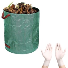 Gartenabfallsäcke, professionelle Gartensäcke, Gartensack, 60 l, faltbar, Gartensäcke mit Griffen, wasserdicht, mit 1 Paar Einweghandschuhen