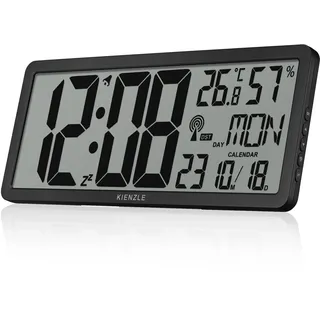 KIENZLE Digitale Funkwanduhr XXL 60 cm 12/24h-Format schwarz/silber