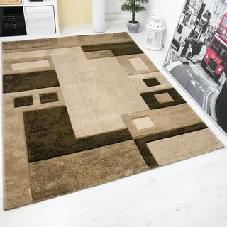 VIMODA Modern Designer Teppich, Kariert und Meliert in Braun,sehr dicht gewebt - ÖKO TEX Zertifiziert, Maße: 80x300 cm