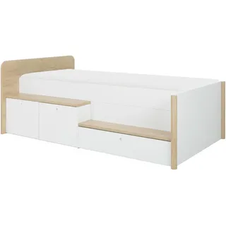 Mid.you Stauraumbett , Weiß, Nussbaumfarben , Holzwerkstoff , Holzoptik , 1 Schubladen , 90x200 cm , Schlafzimmer, Betten, Stauraumbetten