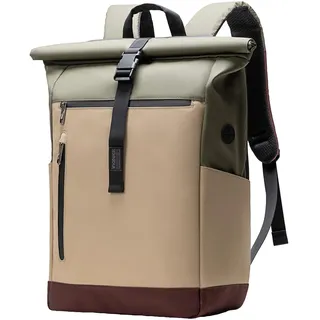 Inateck RollTop Rucksack Herren Damen 25L-30L Fahrradrucksack Schulrucksack für Uni Freizeit Job Sport Reisen, Stylische Tagesrucksack mit 17 Zoll Laptopfach, Khaki