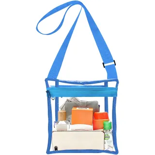 Transparente Tasche Schultertasche Handtasche, Durchsichtige Tasche, Clear Crossbody Purse Bag, PVC Transparente Umhängetasche, Concert Stadium Approved für Konzerte Sportveranstaltungen (Blau A)