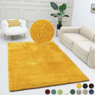 Bruno Banani »Dana Teppich, besonders weich und kuschelig, Kundenliebling« rechteckig 30 mm Höhe uni, Mikrofaser Teppiche, Wohnzimmer, Schlafzimmer, Esszimmer, gelb