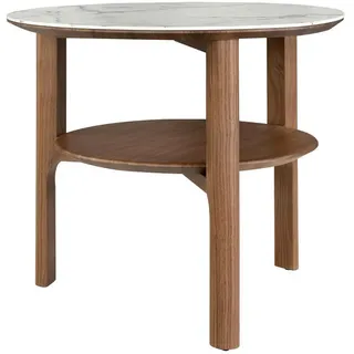 Angel Cerda Ecktisch Runder aus Glas in Marmoroptik und Nussbaum Ø60/50 cm , Braun , Holzwerkstoff , Echtholz,Nussbaum , Marmor Optik , Eckteil,Rund,Rund , 60x50x60 cm , FSC 100% , Wohnzimmer, Wohnzimmertische, Beistelltische
