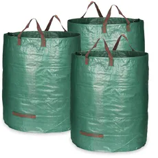 com-four® 3x Gartenabfallsack L - je 272L - 150gsm - faltbarer Gartensack mit Tragegriffen extra stabil, selbststehend, reißfeste Falttonne für Laub, Grünschnitt und Gartenabfälle (272 l - 3 Stück)