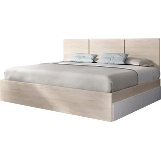 Doppelbett Shannon, Struktur des Container-Betts, Sommier mit Verkleidung, Matratzenhalterstruktur, 166x205 h96 cm, Weiß und Eiche - Weiß