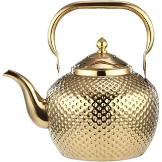 SANQIAHOME 2.0 Liter Edelstahl-Teekanne mit Siebeinsatz, mit Teesiebgriff,Induktionsgeeignet Gold