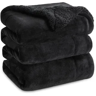 BEDSURE Kuscheldecke - Warm Sherpa Wolldecke & Sofadecke, Flauschig Sofaüberwurf Decke, Dicke Couchdecke, Fleecedecke, Flauschige Wohndecke für Couch, Schwarz, 220x240 cm, XXL