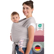 Laleni Tragetuch Baby Neugeborene aus 100% Bio-Baumwolle - Babytragetuch OEKO-TEX Zertifiziert bis 15 kg, Einfach Anzuziehen für Mütter und Väter, Waschmaschinengeeignet, Hellgrau