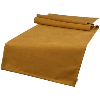 beties Farbton-Serie Tischläufer ca. 40x140 cm Premium Uni Tischband aus deutschem Unternehmen, Chenille-Haptik in Raumausstatter Qualität - Curry-gelb