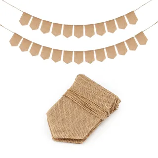 G2PLUS Wiederverwendbares Wimple Girlande - 8M Rustikale Leinen Wimpelkette Hochzeit mit 24 Custom DIY Wimpeln für Geburtstag, Hochzeit, Babyparty und Abschlussfeier