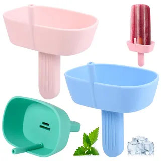Hejo 4 Stück Tropffrei Eis am Stiel-Halter für Kinder Silikon Eishalterung | Wiederverwendbar, Rose, Hellrosa, Grün, Blau, Eis Halter mit Strohhalm, Eis Tropfschutz, für Jungen&Mädchen