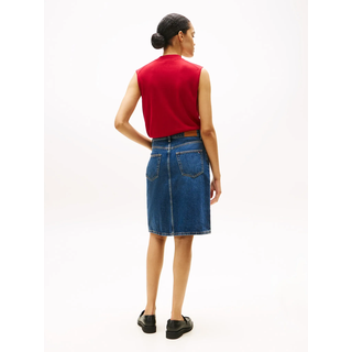 Jeansrock TOMMY HILFIGER "DNM DEE STRAIGHT KNEE RW SKIRT", Damen, Gr. 46, dee, Web, Obermaterial: 100% Baumwolle, unifarben, straight fit kniefrei, Röcke Jeansrock