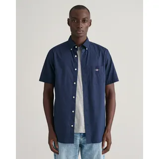 Kurzarmhemd GANT "Regular Fit Popeline Hemd leicht strapazierfähig pflegeleicht", Herren, Gr. S, N-Gr, blau (marine), Popeline, Obermaterial: 100% Baumwolle, bestickt, unifarben, regular fit hüftbedeckend, hoch geschlossener Ausschnitt, abgesteppte Kante, Hemden Kurzarmhemd, mit einer kleinen Logostickerei auf der Brusttasche