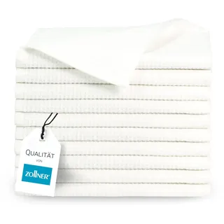 ZOLLNER 10er Set Gästetücher in 30x50 cm - langlebige Handtücher in weiß - mit praktischem Aufhänger - Zeitloses Waffelmuster - waschbar bis 95°C - Baumwolle - Hotelqualität