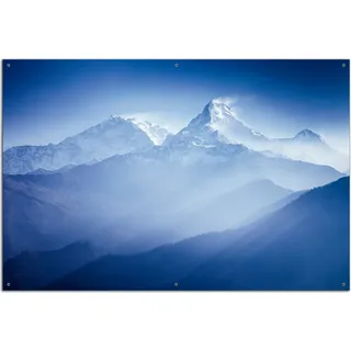 Wallario Outdoor-Poster für Garten oder Balkon, Motiv Sonnenaufgang in den Bergen, in ca. 61 x 91,50 cm - Blau