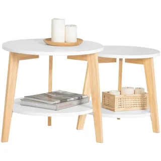 SoBuy Couchtisch 2er Set Weiß , Holzwerkstoff , 50x45x46 cm , Wohnzimmer, Wohnzimmertische, Beistelltische