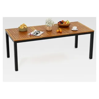 Gartentisch mit Schirmloch, 200x90cm, rechteckiger Terrassentisch für 8 Personen aus Akazienholz, Outdoor-Esstisch für Garten und Terrasse