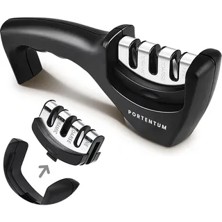 portentum Messerschärfer manueller, professioneller Messerschleifer mit 3 Stufen - Keramikstein, Wolframcarbid-Scheiben, Diamant-Schleifsteine - ergonomisches