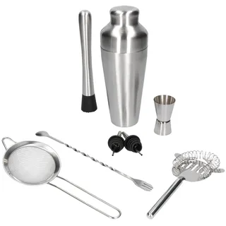 Whiskey Rocks 8-er Cocktail Shaker Set - Cocktail & Bar Zubehör - Paris Shaker 600 ml - Barkeeper Set - Bar Set - Cocktail Messbecher & Stößel - Barlöffel - Edelstahl - Silber