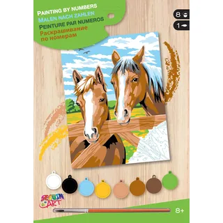 Mammut Spiel & Geschenk 8222007 - Malen nach Zahlen Junior Motiv Pferde Komplettset mit bedruckter Malvorlage im A4 Format Einsteiger Set mit 8 Acrylfarben Pinsel und Anleitung Malset für Kinder ab 8 Jahre