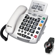 Bild von SERENTIES Schnurgebundenes Seniorentelefon inkl. Notrufsender Beleuchtetes Display Weiß