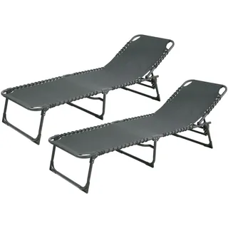 SVITA 2er Set Gartenliege Sonnenliege klappbar atmungsaktiv verstellbar Dunkelgrau - Dunkelgrau
