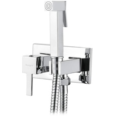 Ibergrif M22011 - Unterputz Eckig WC-Bidet Handbrause Set mit Dusche und Halter, Schlauch, Warmes und Kaltes Wasser, Chrom, Silber