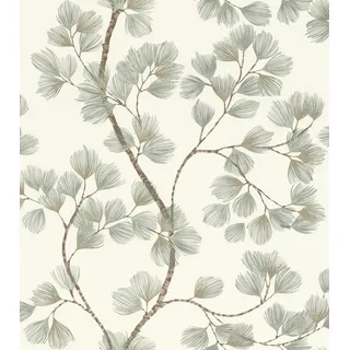 Rasch Textil Vliestapete mit Zweigen und Fantasieblüten 10 m x 0,30 m 300 g Braun/Grün/Weiß 866902