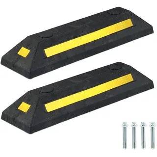 Relaxdays Radstopper, 2er Set, Anfahrschutz Garage, Reflektoren, HxBxT: 8,5 x 53 x 14,5 cm, Garagenstopper, schwarz/gelb
