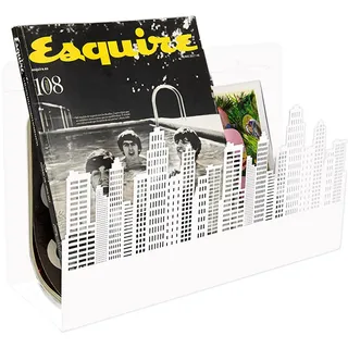 FISURA - Dekorativer Zeitungsständer "Gebäude". Moderner weißer Zeitschriftenständer. Zeitschriftensammler Metall im Industriestil 35 x 11 x 22 Zentimeter.