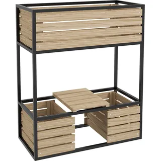 Fortuna Lai Hochbeet aus Holz 2-stufiger Blumenkasten mit Ablage erhöhtes Gemüsebeet mit Innenvlies Kräuterbeet hellbraun 83 x 39 x 100 cm - Braun