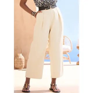 7/8-Hose LASCANA "mit modischen Bundfalten und weitem, luftigem Bein", Damen, Gr. 40, N-Gr, gelb (hellgelb), Web, Obermaterial: 100% Polyester, unifarben, figurumspielend 7/8-Länge, Hosen 7/8-Hose, sommerlich elegante Schlupfhose aus Webware, Culotte, Topseller