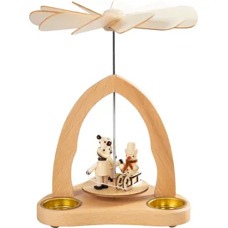 Weihnachtspyramide SAICO ORIGINAL "Tischpyramide, Winterkinder", natur, B:21cm H:20cm T:21cm, Holz teilmassiv, Holzwerkstoff, Weihnachtspyramiden, Weihnachtspyramide, natur, für 3 Teelichte, HxØ: 20x21cm