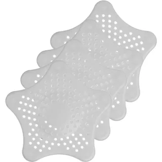 Universal Abflusssieb, 4 Stück, in Grau, aus TPR, 155 x 135 mm, mit 5 Saugnäpfen für festen Halt, für Abflüsse bis Ø 90 mm, Ablaufsieb Spüle, Haarsieb Waschbecken, Badewanne Filter, Haarfänger Dusche
