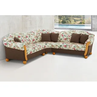 Home Affaire Ecksofa HOME AFFAIRE "Milano, bequem mit Federkern, B/T/H 233/233/83cm, Landhausstil, L-Form", braun (braun, geblümt), B:233cm H:83cm T:233cm, Sofas, Ecksofa, gleichschenklig
