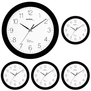 Technoline Analoge Funkuhr WT8000 Ø30 cm, präzise Funk - Wanduhr ohne Einstellen, extra große Zahlen, leises Uhrwerk, schwarzer Rahmen aus Kunststoff, Moderne Klassische Uhr für Wohnzimmer Büro Küche