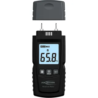 Ansmann Feuchtigkeitsmessgerät mit großem LCD-Display, einfache Auswahl von 4 Holzgruppen oder 4 Baustoffen. Feuchtigkeitsmesser ermöglicht professionelle Messung von Feuchtigkeit in Holz & Baustoff