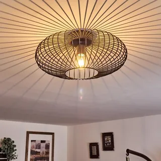 HOFSTEIN Deckenleuchte Wemude, Deckenlampe aus Metall mit Spannendem Lichteffekt, Schwarz-Gold, 1-flammig, E27-Fassung, Lichteffekt durch Gitter-Optik, Wohnzimmer, Schlafzimmer Lampe
