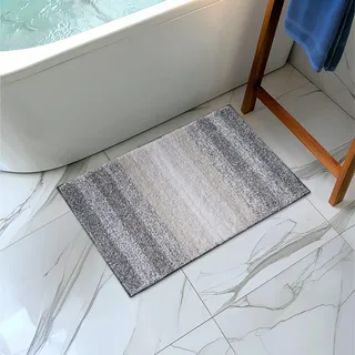 JEMIDI Badvorleger aus 100% Baumwolle - Flauschige Badematte grau weiß - 80 x 50cm - Duschvorleger Badezimmer Teppich - Badeteppich Badematte waschbar - Badmatte rutschfest