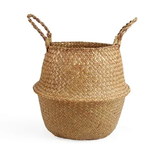 BlueMake Bauchkorb aus Seegras, für Pflanzentöpfe, als Wäsche-, Picknick- oder Einkaufskorb (Medium Original)