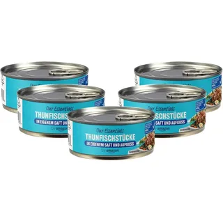 by Amazon Thunfischstücke in eigenem Saft und Aufguss, 145g (1er-Pack) (Packung mit 5)