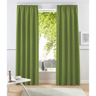 Vorhang OTTO HOME "Raja, Gardinen mit Kräuselband, blickdicht, Wohnzimmer, Topseller" Gr. 1, grün, B:140cm H:145cm, Polyester, Recyceltes Material, Gardinen, Vorhang, 2er-Set, Bestseller, einfarbig, modern, pflegeleicht, Mikrofaser
