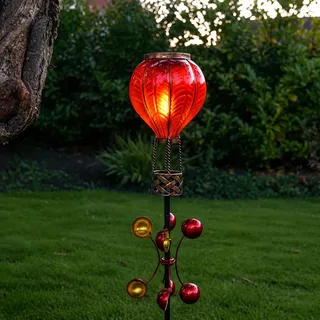 Festive Lights Solar-Pfahl-Licht, bewegliche Flamme, roter Heißluftballon mit Windspiel, für den Außenbereich, Garten, Weg, Dekoration, LED-Beleuchtung, SL201