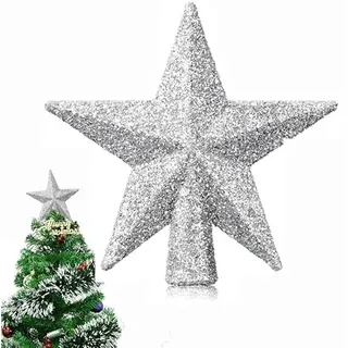 Weihnachtsbaum Spitze Mit Silber Glitzer, Christbaumspitze in Stern-Form Die Weihnachtsbaumschmuck Weihnachtsbaumstern- Christbaum-Schmuck Aus Kunststoff Baumspitze Weihnachten Für Weihnachtsdeko