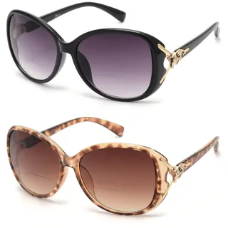 JM Klassisch Bifokale Lese Sonnenbrille für Damen Jahrgang Lesebrille Draussen Schwarz+Schildkröte(200838) +1.0
